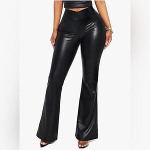 Never Worn High-Rise Faux Leather Flare Pants | V-Front Bell Bottom Leggings